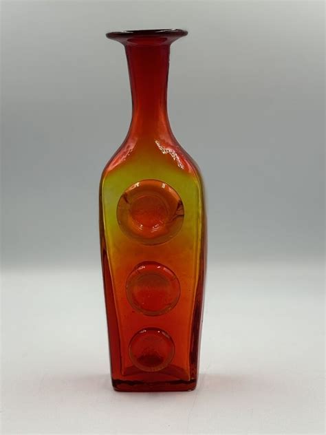 Rainbow Glass Company Amberina Bottle Vase Applied Buttons Mcm Art Glass Ebay