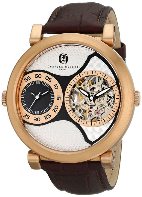 Charles Hubert Paris Mens Rose Gold Plated Stainless Steel Dual Time