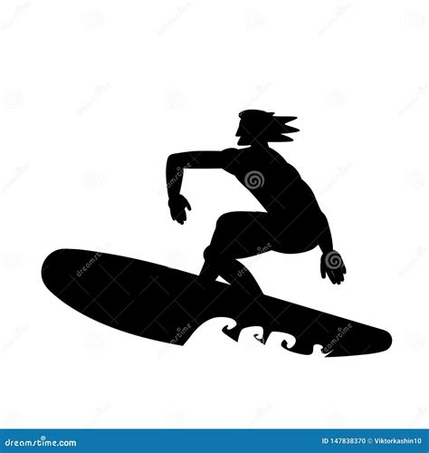 Silhouette Of Surfer Sportsman On Surfboard Isolated On White