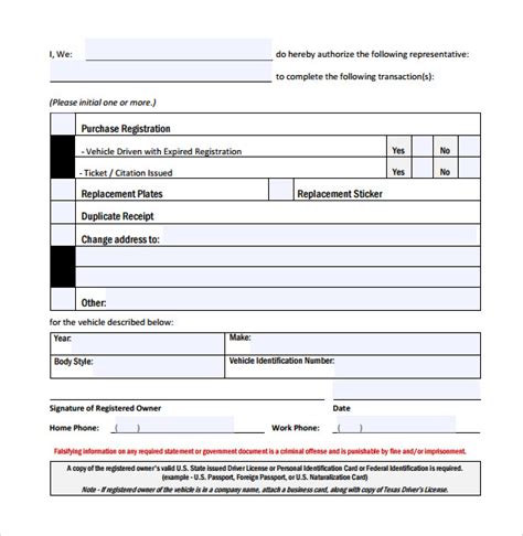 Sample Forms For Authorized Drivers Vehicle Authorization Form Images