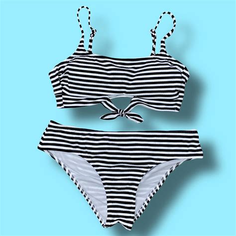 Xhilaration Black And White Striped Bikini Set Depop