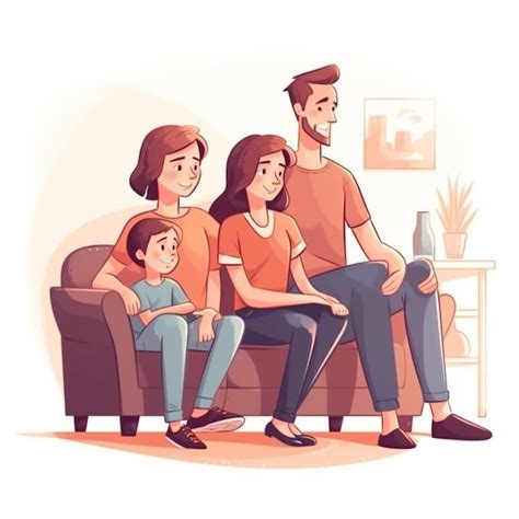 Ilustraci N De Dibujos Animados De Una Familia Sentada En Un Sof