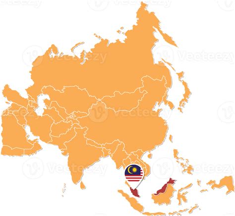 Malaysia Map In Asia Icons Showing Malaysia Location And Flags