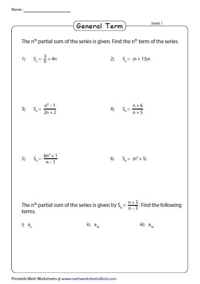 Algebra Worksheets Sequences And Series Worksheets 59 Off