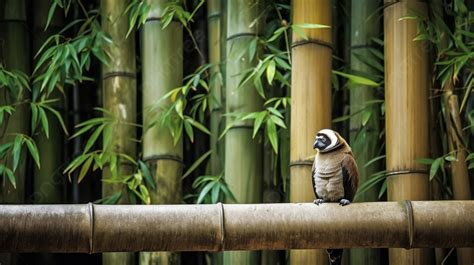 Burung Duduk Di Dahan Bambu Yang Dikelilingi Oleh Tanaman Bambu Photo