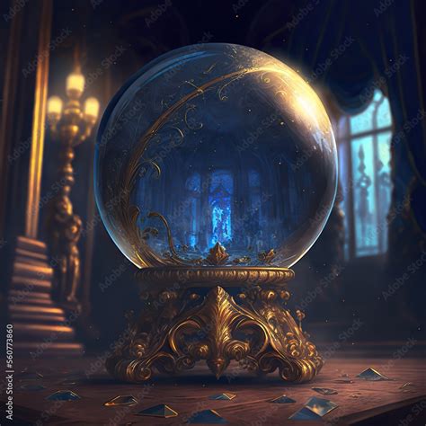 Blue Magic Crystal Ball Inside Gothic Mansion Fantasy Magical Scene