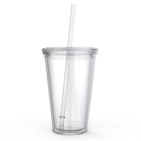 Vaso Acrílico De Doble Pared Vaso Clásico Transparente De 16oz Con Tapa