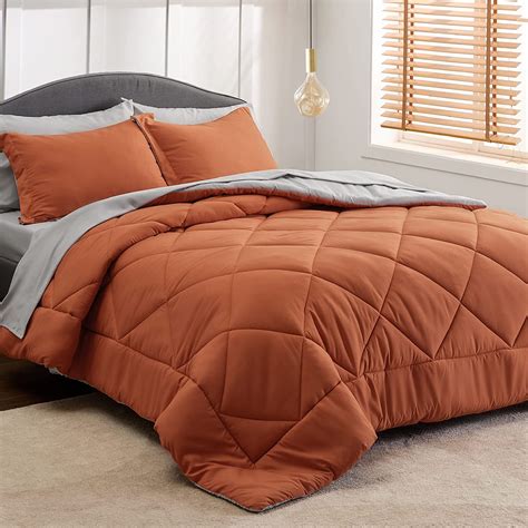 Bedsure Burnt Orange Full Size Comforter Set 7 Pieces Reversible Full Bed In A Bag