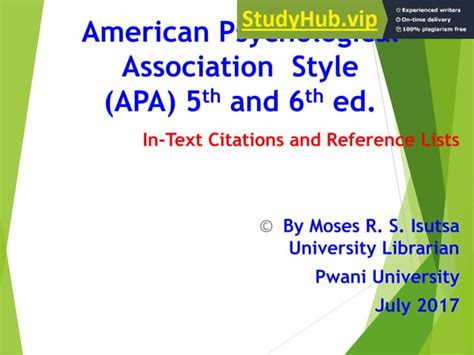 American Psychological Association Style Apa 5 Th And 6 Th Ed In Text Citations And Reference