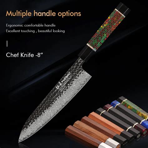 Turwho Cuchillo De Chef Japon S De Pulgadas Capas De Acero Damasco