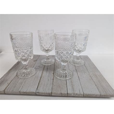 Set 4 Wexford Anchor Hocking Glass Water Goblets 6 5 8 Diamond Cut Stemmed Etsy