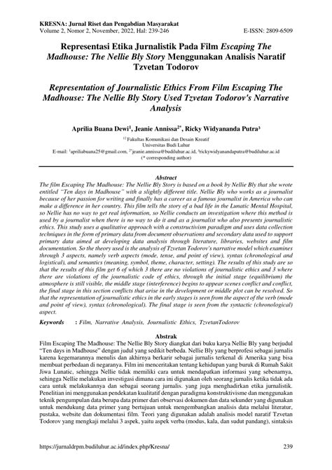 Pdf Representasi Etika Jurnalistik Pada Film Escaping The Madhouse