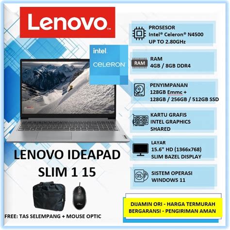 Jual Laptop Murah Lenovo Ideapad Slim 1 15 Intel N4500u Ram 8gb 128gb