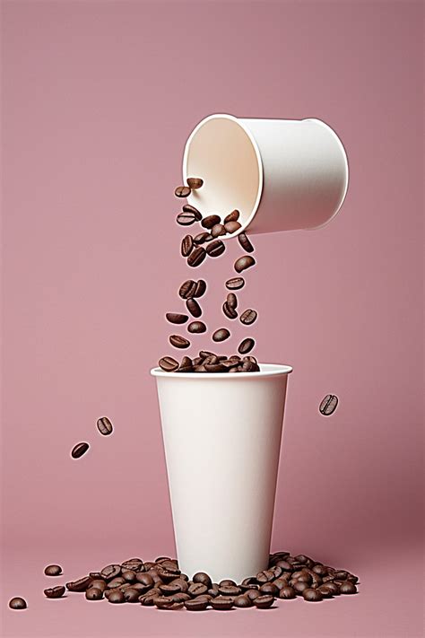 Coffee Beans Falling Out Of A Paper Cup Background Wallpaper Image For