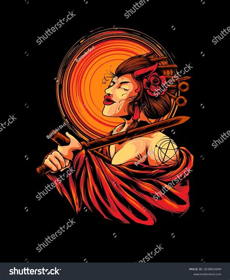 Woman Geisha Seppuku Illustration Suitable Tshirt Stock Vector Royalty