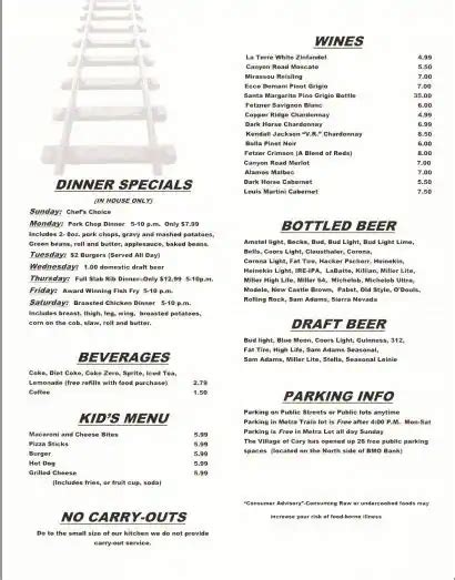 Menu at Tracks pub & bar, Cary