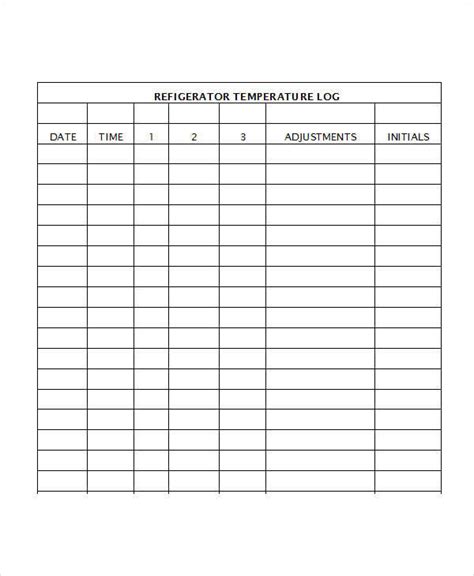 Refrigerator Temperature Log PDF Printable