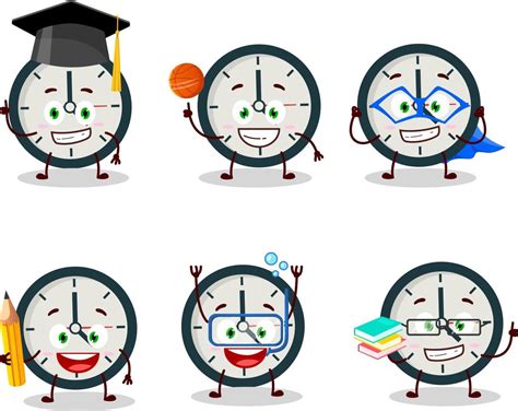 School student of clock cartoon character with various expressions ...