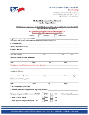 Fillable Online Midland Independent School District Vendor Request