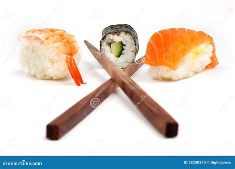 Sushi With Chopsticks Stock Photo Image Of Shot Food 28230370