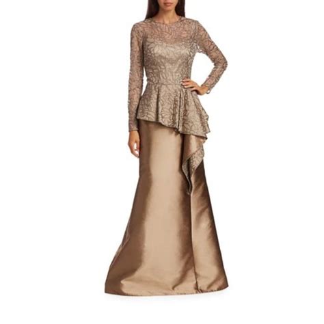 Teri Jon Lace And Gazar A Line Champagne Gown Gowns Champagne Gown