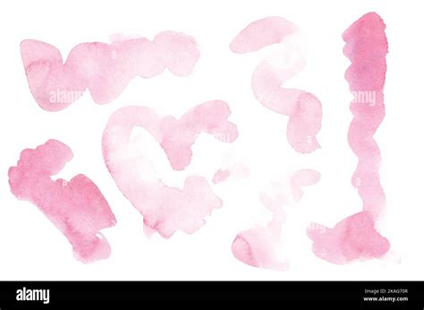 Set Of Watercolor Pink Brush Stroke And Stain Hand Drawn Abstract