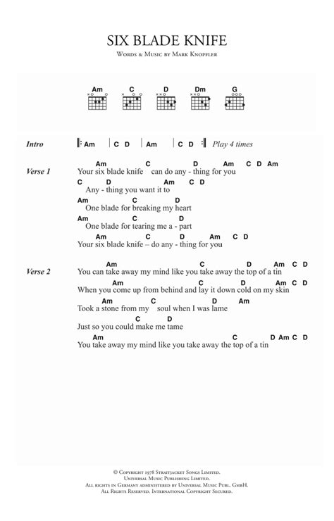 Six Blade Knife By Dire Straits Guitar Chords Lyrics Guitar Instructor