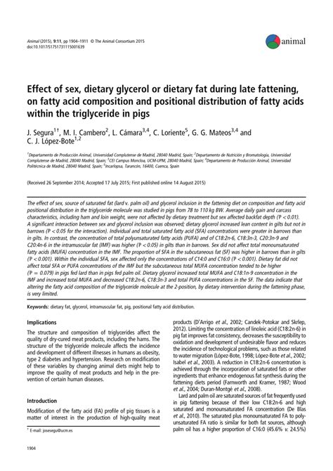 Pdf Effect Of Sex Dietary Glycerol Or Dietary Fat During Late