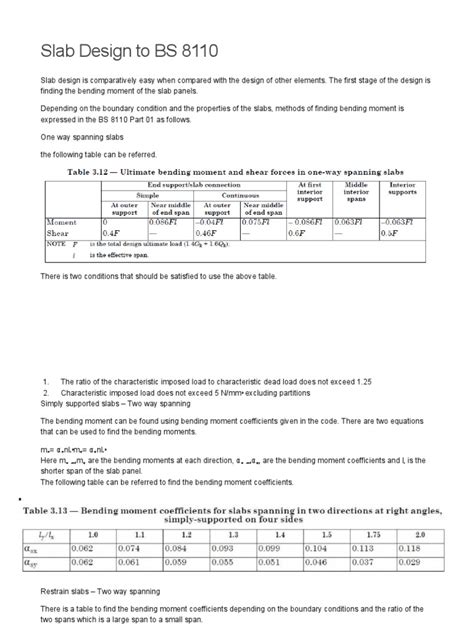 Slab Design To Bs 8110 Pdf Mechanics Civil Engineering