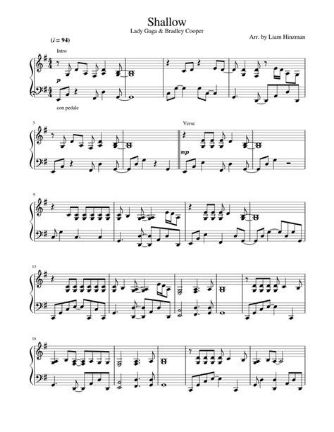 Shallow Lady Gaga Sheet Music For Piano Solo