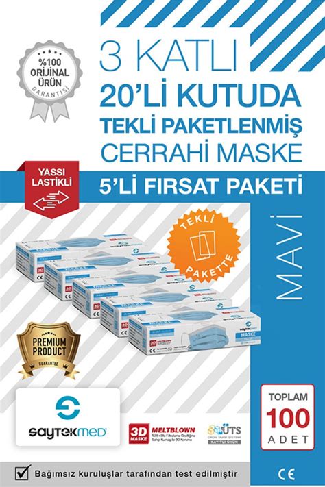 Saytekmed Tek Tek Steril Paketli Meltblown Filtreli Katl Mavi