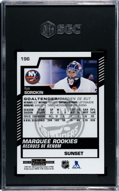 O Pee Chee Platinum Marquee Rookies Rainbow Ilya Sorokin