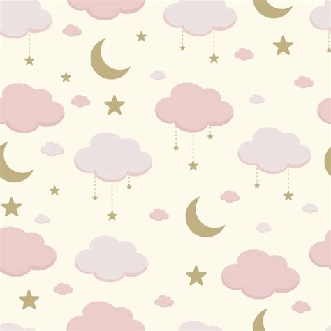 Premium Vector Pink Seamless Pattern With Cloud Sky Moon For Background