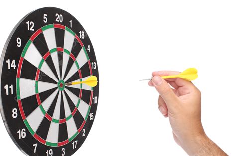 Hand Throwing A Yellow Dart Over White Arrow Throwing Bulls Eye