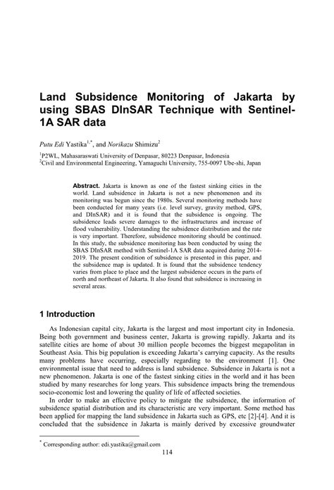 Land Subsidence Monitoring Of Jakarta By Using SBAS Dinsar Technique