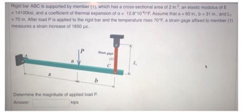 Solved Rigid bar ABC is supported by member (1), which has a | Chegg.com 