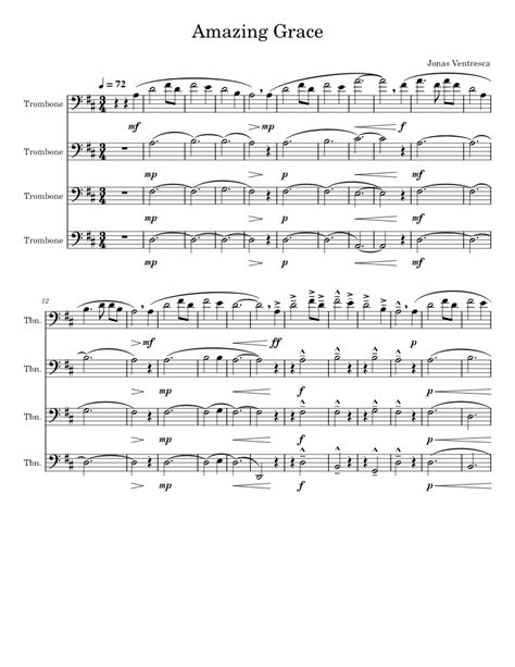 Amazing Grace Sheet Music For Trombone Brass Quartet