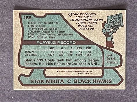 1979 80 TOPPS STAN MIKITA HOCKEY CARD BLACK HAWKS NM 155 Set Break EBay