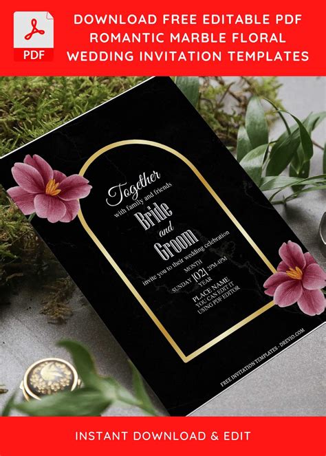 Free Editable PDF Granite Marble Floral Wedding Invitation Templates