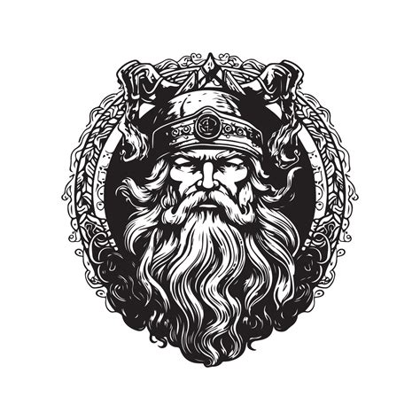 odin, vintage logo line art concept black and white color, hand drawn ...