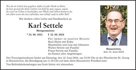 Traueranzeigen Von Karl Settele Augsburger Allgemeine Zeitung