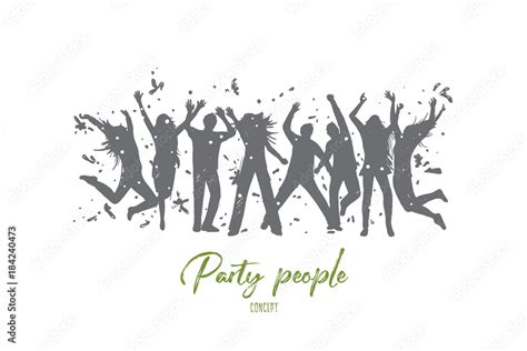 Party people concept. Hand drawn young people dancing in night club ...