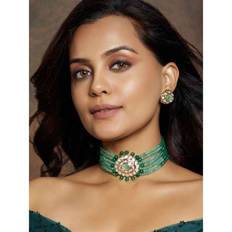 Buy Joules By Radhika Multi Shaded Green Polki Choker Set Online