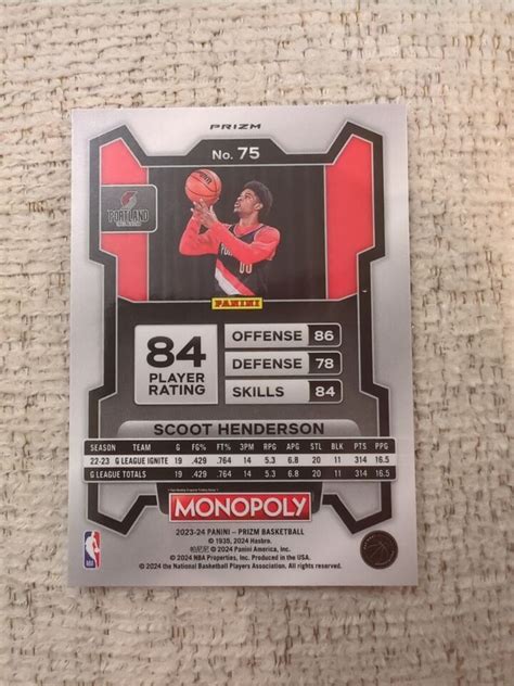 Scoot Henderson Prizm Monopoly Rookie Purple Wave