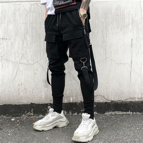 Icvfdpl Men S Cargo Pants Side Pockets Pencil Hip Hop Patchwork Ripped Sweat Casual Trousers