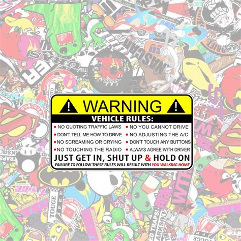 Funny Warning Label Vehicle Rules Car Stickers Custom Etsy