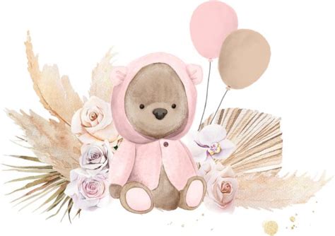 Pegatina Redonda Boho Teddy Bear Bearly Rosa Espera Baby Shower Fav