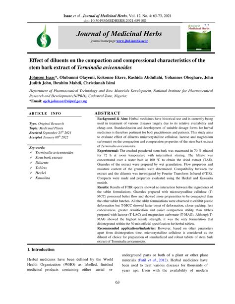 PDF Effect Of Diluents On The Compaction And Compressional