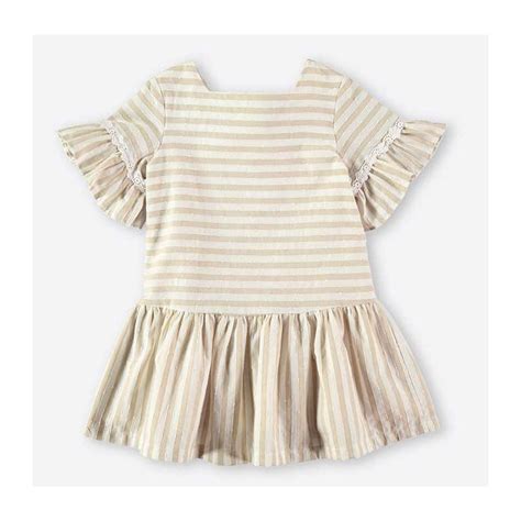 Coco Acqua Verano 2023 Vestido niña Rayas Beige