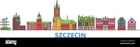 Poland Szczecin Line Cityscape Flat Vector Travel City Landmark